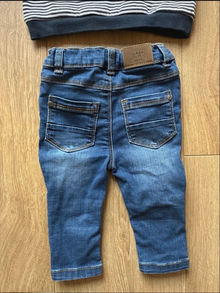 Ensemble TAO 6 mois – sweat rayé “Adorable” + jean bleu - photo numéro 5