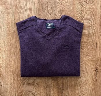 Pull col V violet State of Art en laine pour homme, taille M