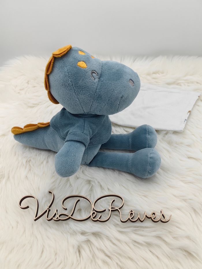 Doudou mouchoir dragon dinosaure bleu et jaune Auchan In Extenso - photo numéro 3