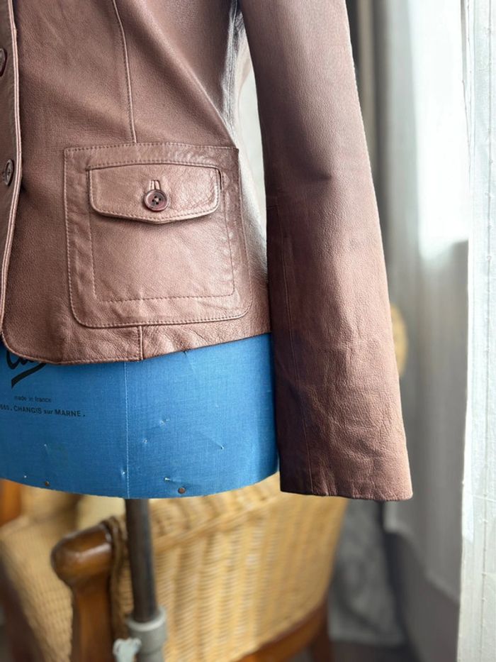 Veste blazer 100% cuir - Naf Naf - marron - taille 38/M - en parfait état - photo numéro 3