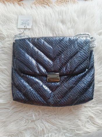 Sac moyen à bandoulière violet foncé/marine satiné Easyclothes Neuf avec étiquette