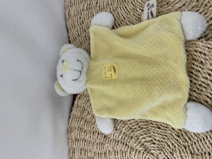 DOUDOU PLAT GRAIN DE BLE OURS JAUNE BLANC POIS - photo numéro 2