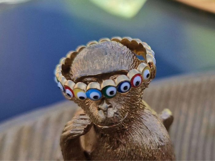 Bague réglable acier inoxydable or oeils résine couleurs - photo numéro 2