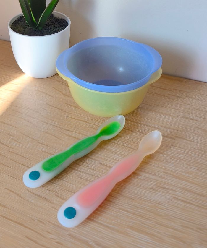 🌿 Lot de 2 bols bébé avec poignées + 2 cuillères thermosensible - Plastorex / Bébé Confort 🌿 - photo numéro 3