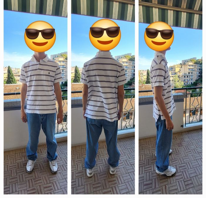 Ralph Lauren Polo MC TL -Custom Fit -Fond Blanc avec Rayures Marine & Rose -100%Coton - photo numéro 2