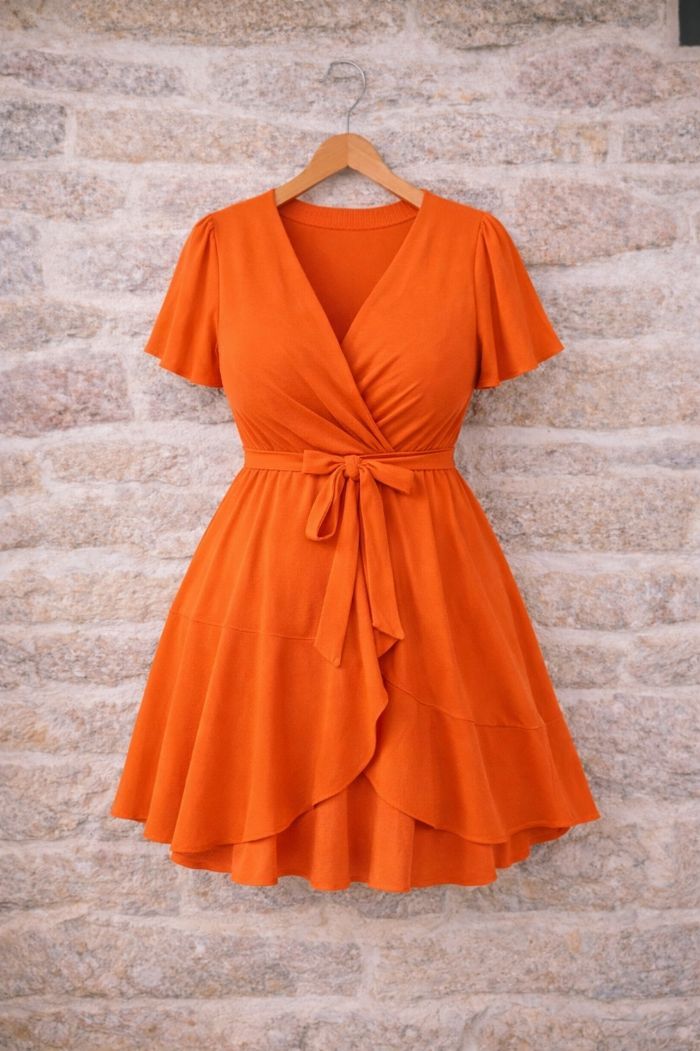 Robe d été manches courtes papillon orange corail vitaminé Femme taille 54 marque Asos 💍 - photo numéro 8