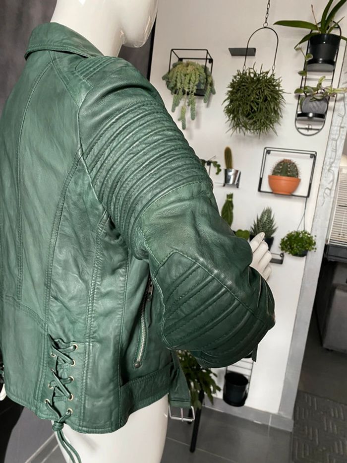 Blouson cuir souple vert bouteille convient 38/40 voir mensurations - photo numéro 6
