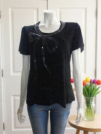 tee shirt C et A sixth sense taille 38 noir noeud paillettes sequins état neuf
