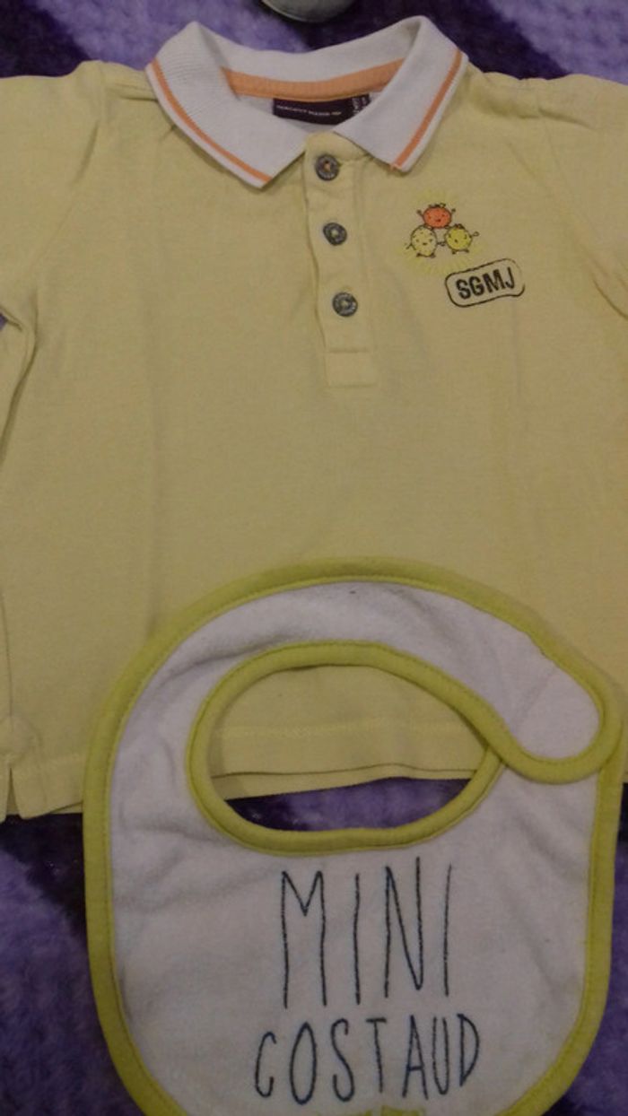 Ensemble printemps / été polo + bavoir jaune 12 mois Sergent major - photo numéro 5