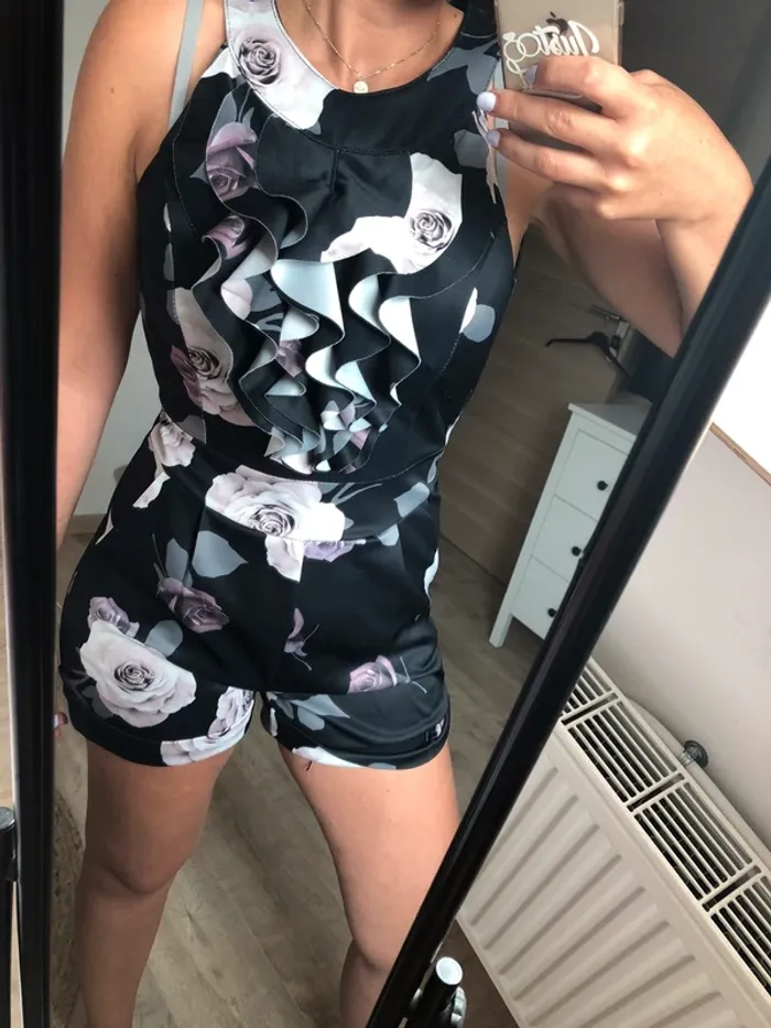 Combishort été fleur rose