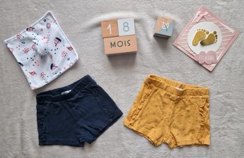 Lot de 2 shorts marine & moutarde - 18M - Gémo (BE avec défauts)