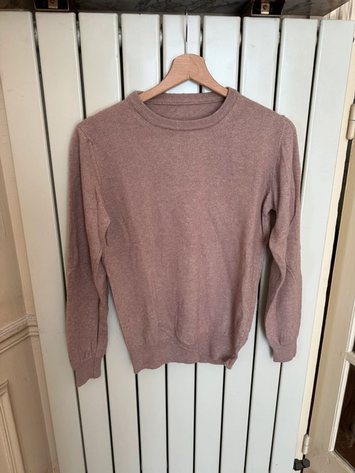 Pull col rond beige S