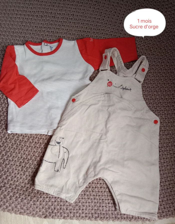 Ensemble salopette + t-shirt manches longues, 1 mois