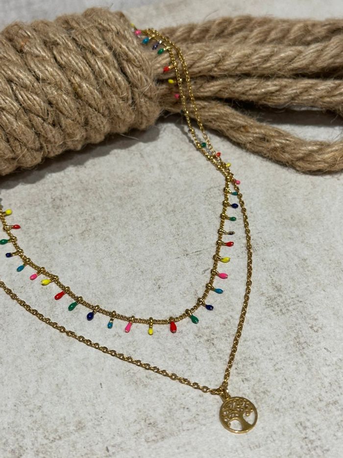 Collier plusieurs rangs en acier or et perles émail - photo numéro 6