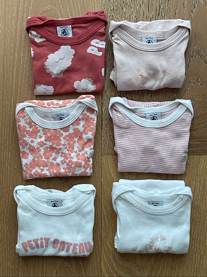 Petit Bateau lot 6 bodies manches courtes 9 mois