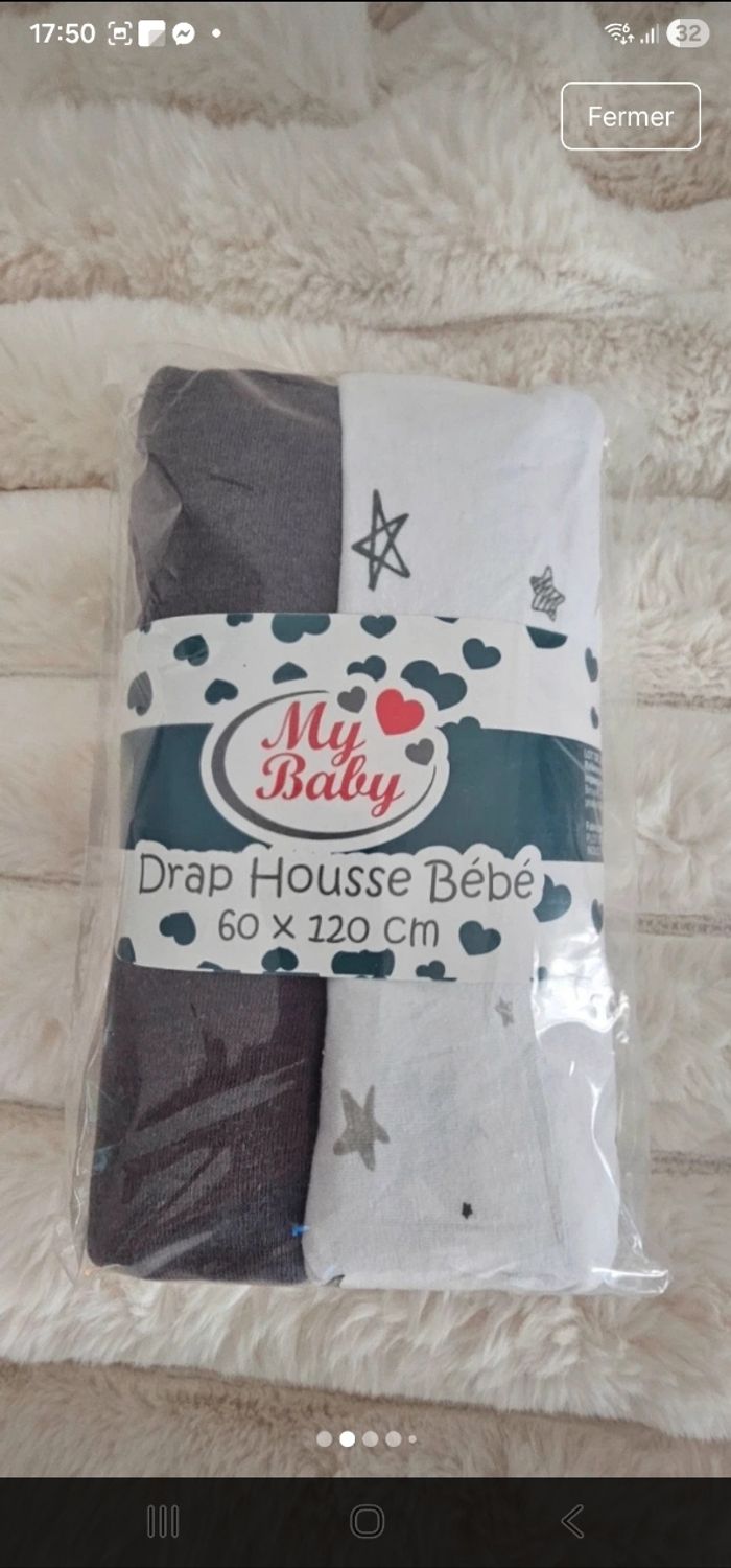 Lot de 2 draps housses 60×120 cm Neufs - photo numéro 2