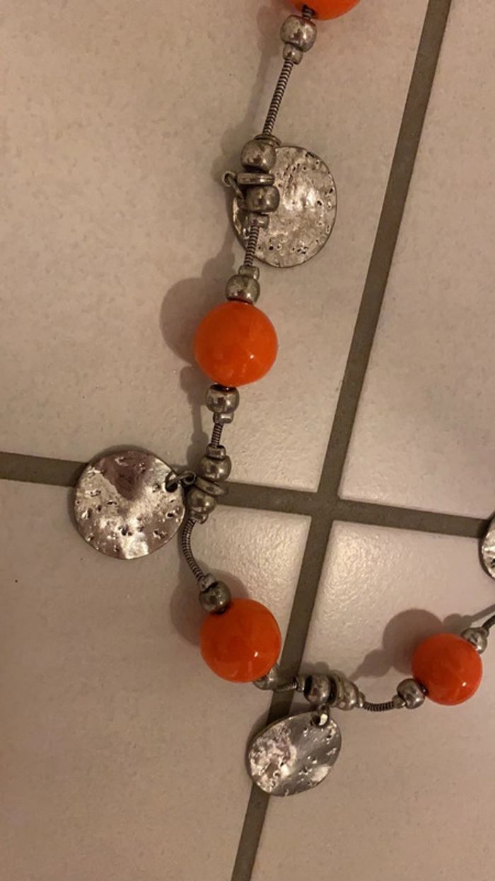 Collier sautoir orange et métal - Neuf - photo numéro 2