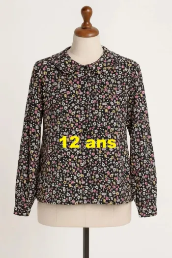 Chemisier manche longue noir motif floral multicolore Fashion Private Company Taille 12 ans