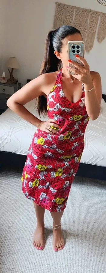 Robe d'été Kaliyog rouge fleurie L 10% coton