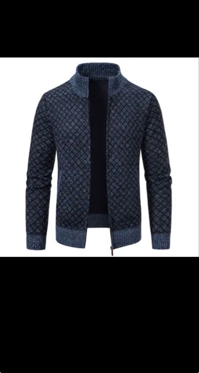 Veste imprimée à carreaux épaissie Cardigan Mode Slim Fit Zipper Stand Collar Pull Hiver Hommes Casual Manches longues Tricoté Top Vêtements - photo numéro 5