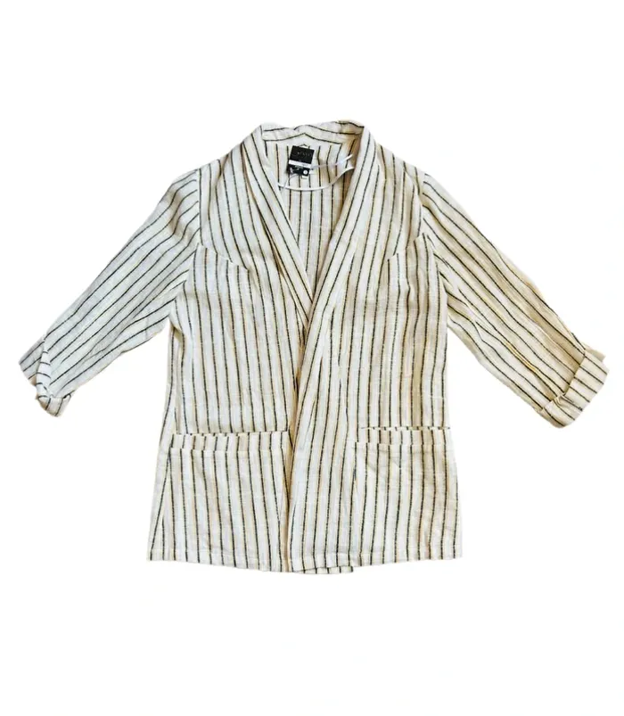 🍃Veste en lin neuve T.42 à rayures fines Grain de Malice casual chic linen striped open blazer🍃 - photo numéro 11
