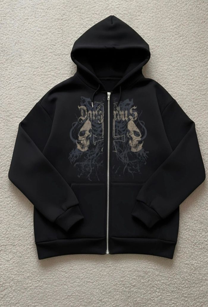 Sweat à capuche Y2K zippé Oversize Motifs skull
