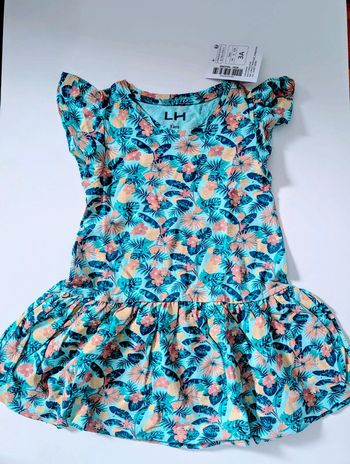 Robe bleu imprimé fleurs et feuilles La Halle 3 ans neuf