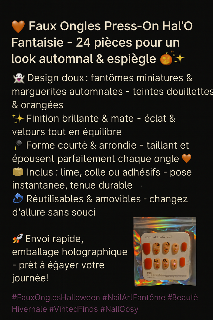 🖤 Faux ongles Press-On Nuit Effrayante – 24 pièces pour un look Halloween & décalé 🎃✨ - photo numéro 2