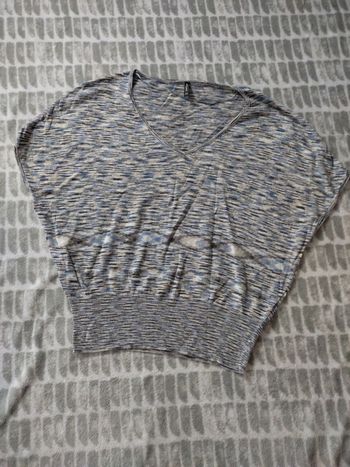 Haut top tee-shirt en maille bleu et beige NAF NAF taille XS 34