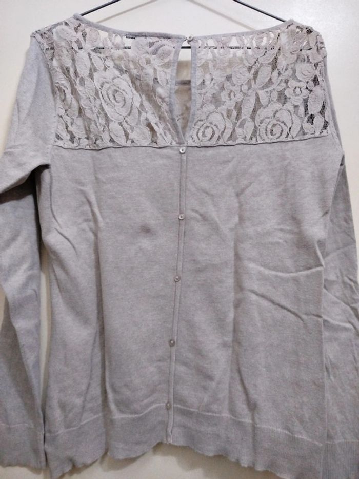 Pull col dentelle ample boutons dans le dos taille L femme hiver - photo numéro 4