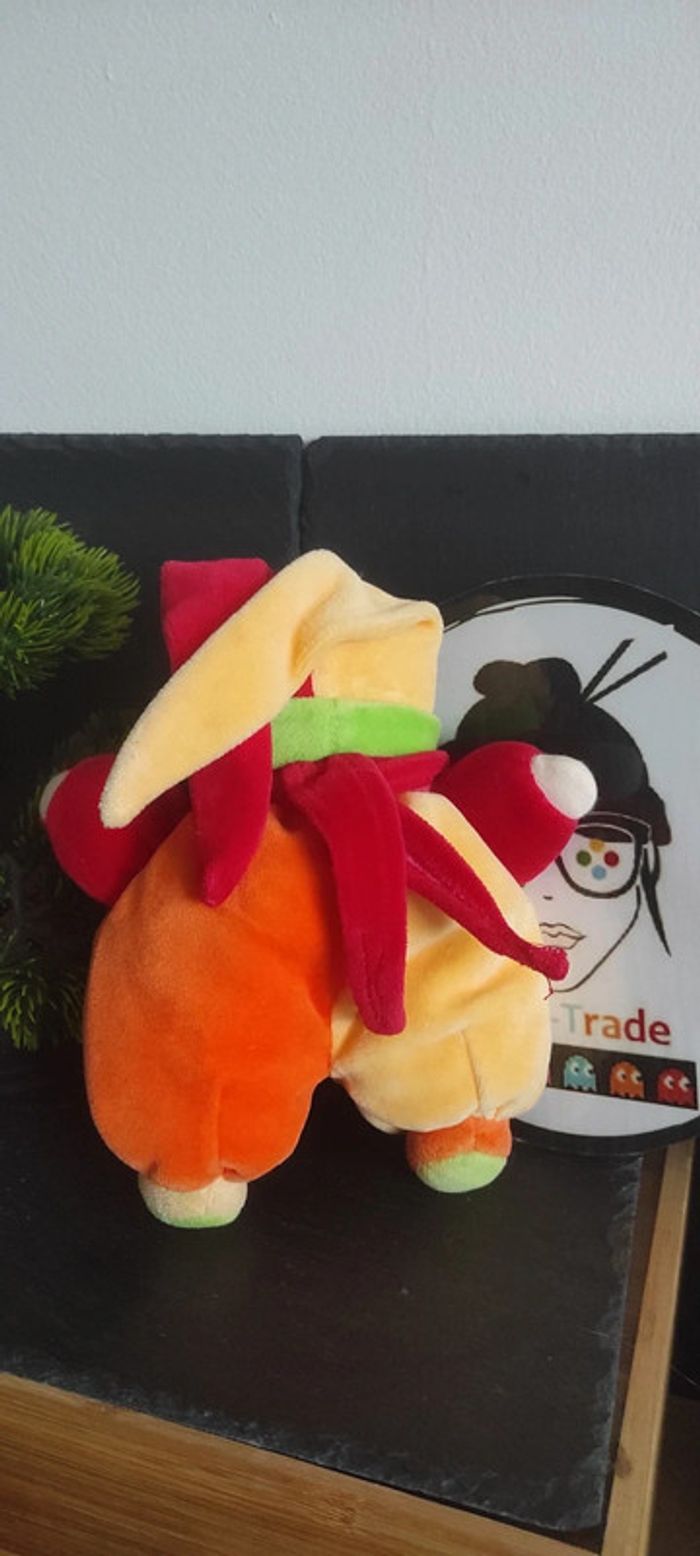 Doudou Clown orange jaune étoile lune Corolle 20 cm rouge bandana vert violet - photo numéro 2