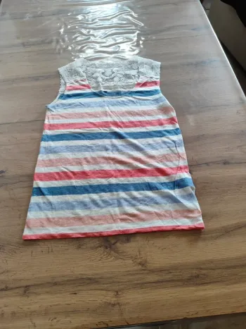 Débardeur Rayé Coloré avec Dentelle, Taille M - Style Bohème Chic et Romantique !