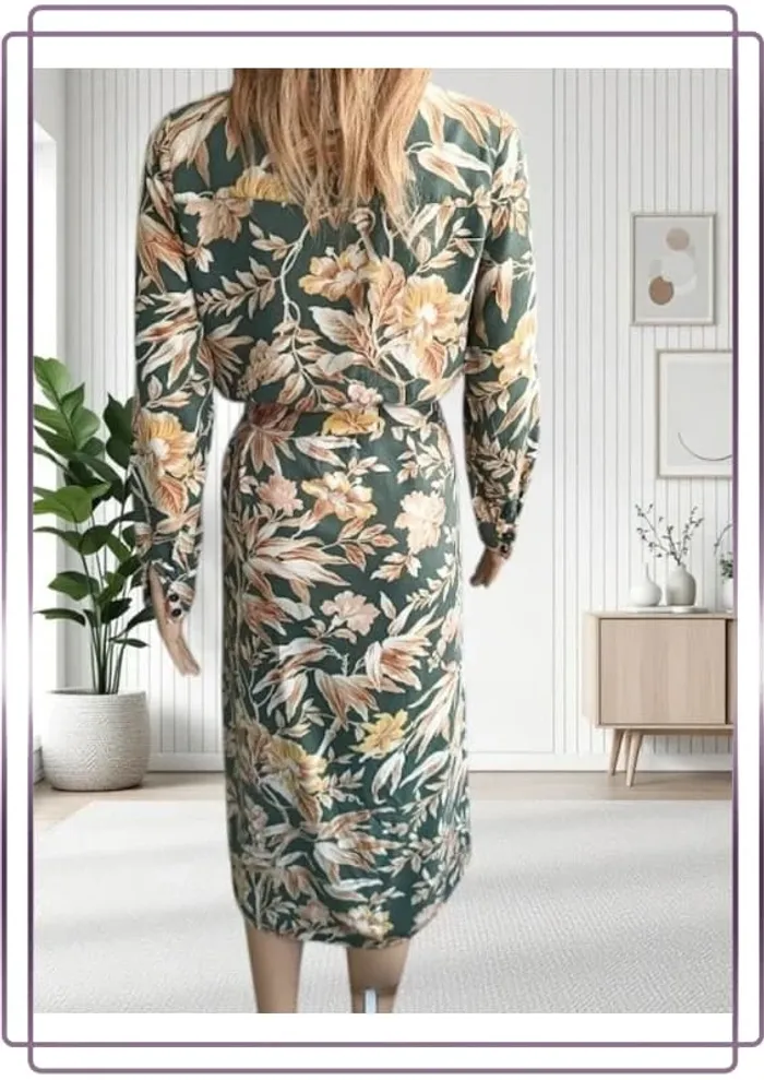 .robe longue H&M vert avec motifs floraux ,port de ceinture taille XS/S - photo numéro 4