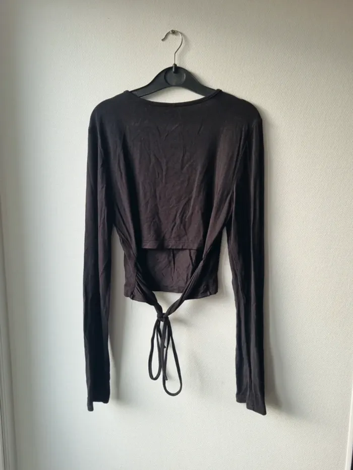 T shirt court manches longues a nouer dans le dos shein - photo numéro 4