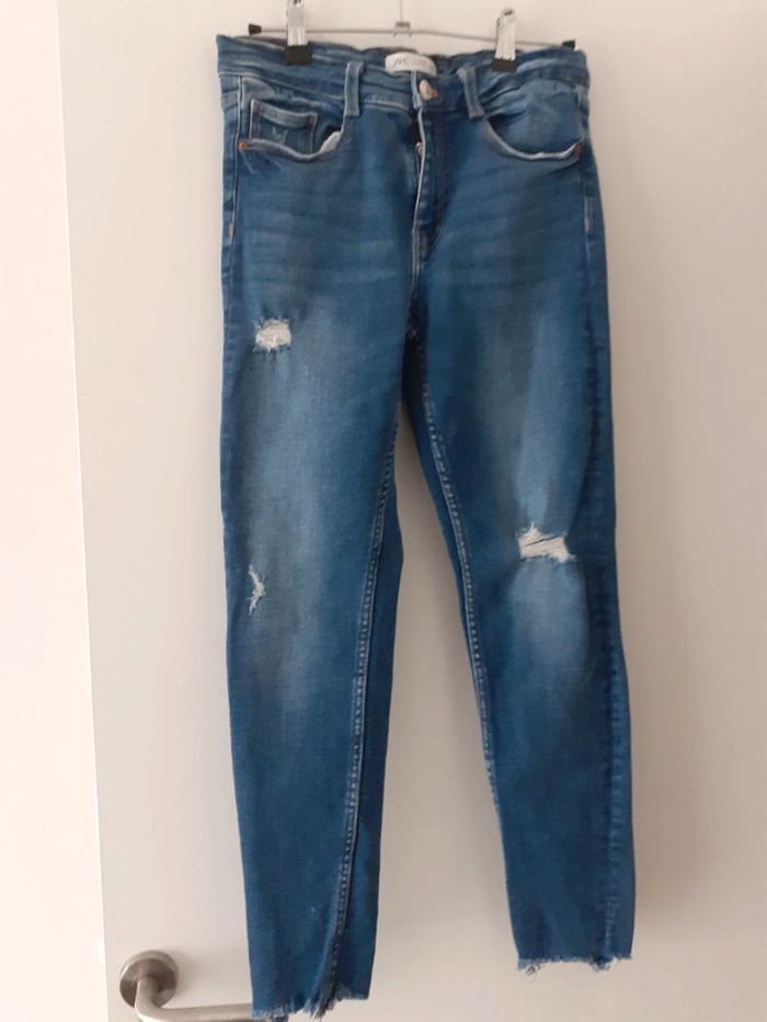 Jean fille moulant déchiré fille bleu 13 / 14 ans Zara