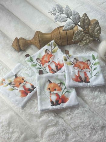 Lot 4 lingettes lavables bambou renard