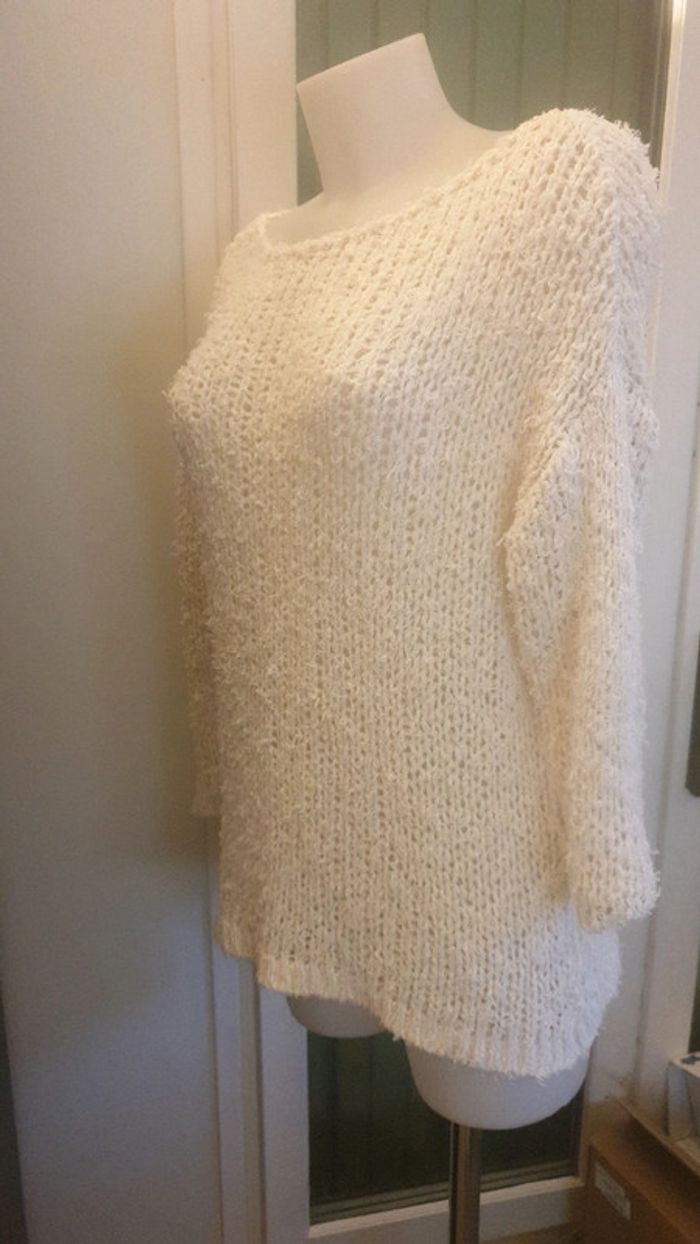 Pull ajouree blanc casse T U - photo numéro 5