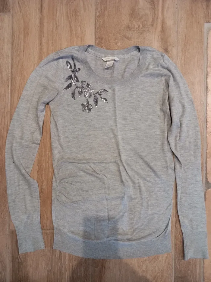 Pull fin grossesse gris sequins xs 34 h&m mama