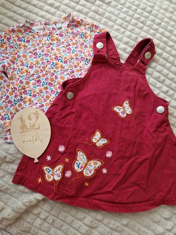Ensemble robe et t-shirt rose fleurie bébé fille 12 mois