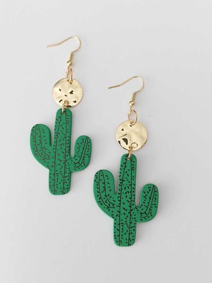 Boucles d'oreilles cactus - acier inoxydable - tendance bohème 🌵 - photo numéro 2
