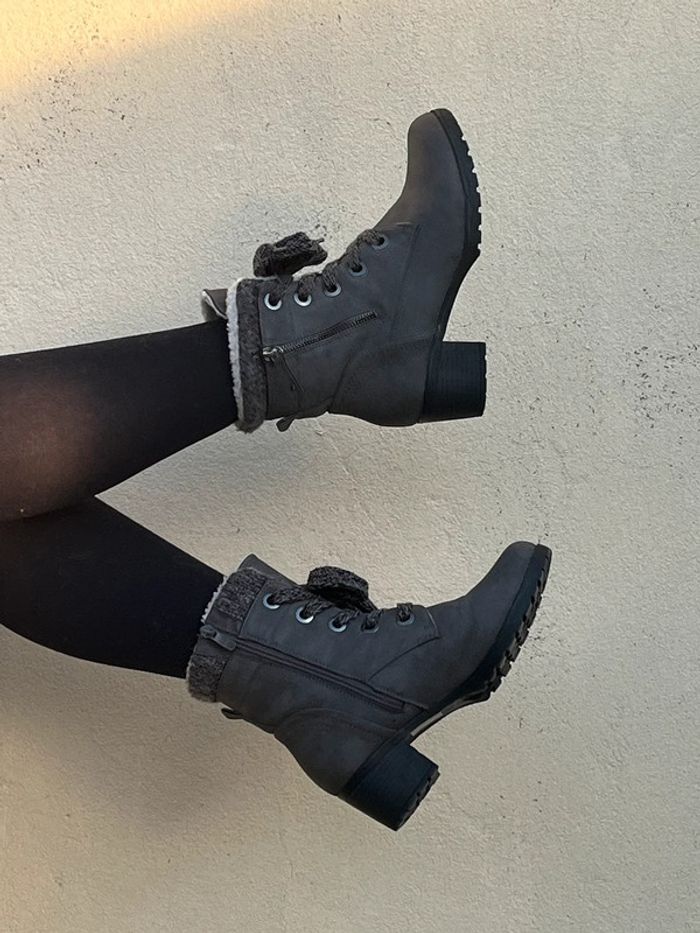 Bottines à talons chaude doublé à lacets - gris, blanc et noir - photo numéro 2
