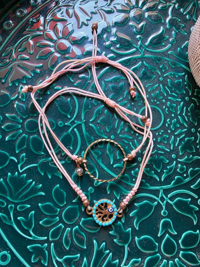 Lot de 2 bracelets rose et bronze réglables