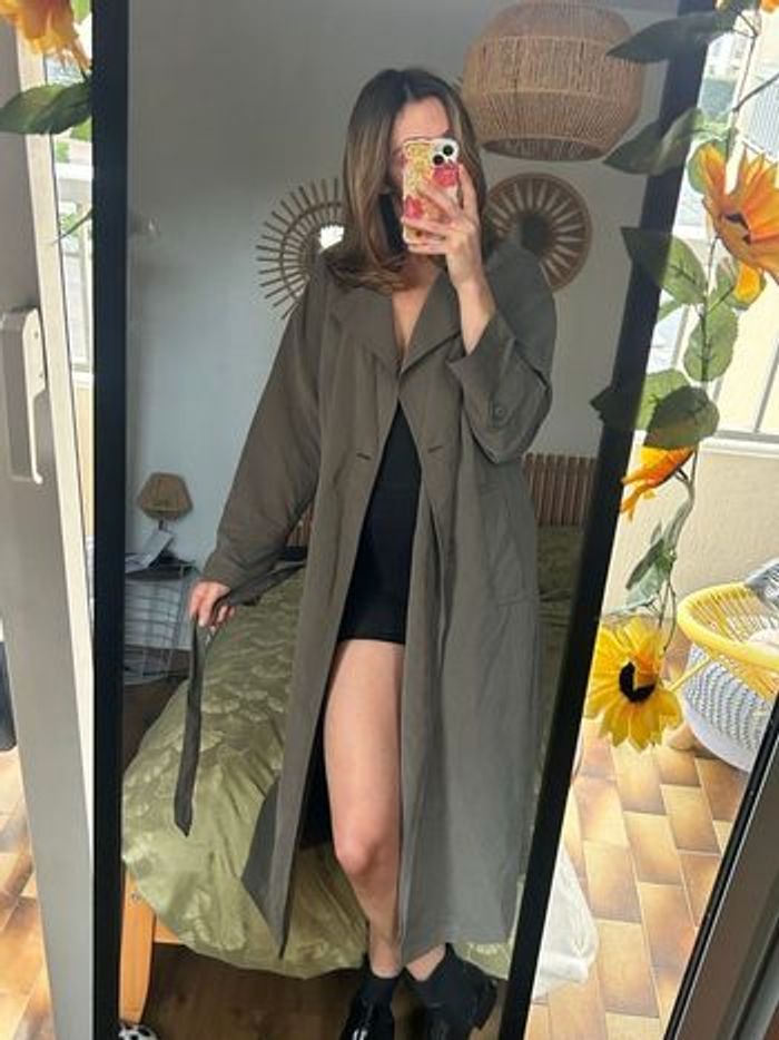 Trench long ceinturé – Vert kaki – Coupe fluide & intemporelle - photo numéro 3