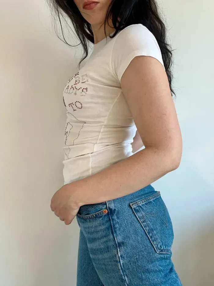Tee-shirt y2k blanc à strass taille S - photo numéro 2