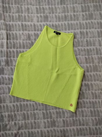 Haut top tee-shirt débardeur court jaune fluo Mosquitos taille 40 L