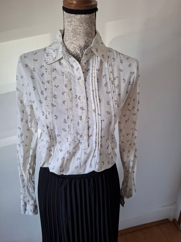 Chemise, chemisier blanc à fleurs vintage - photo numéro 2