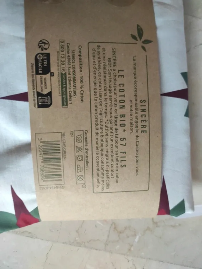 Parure housse de couette tissage serré 57 fils pur coton bio neuve - photo numéro 4