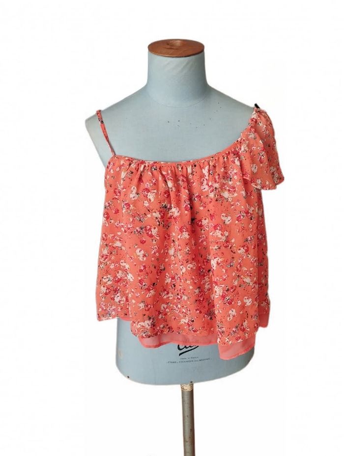 Taille 38 joli haut orange fleuri - photo numéro 1