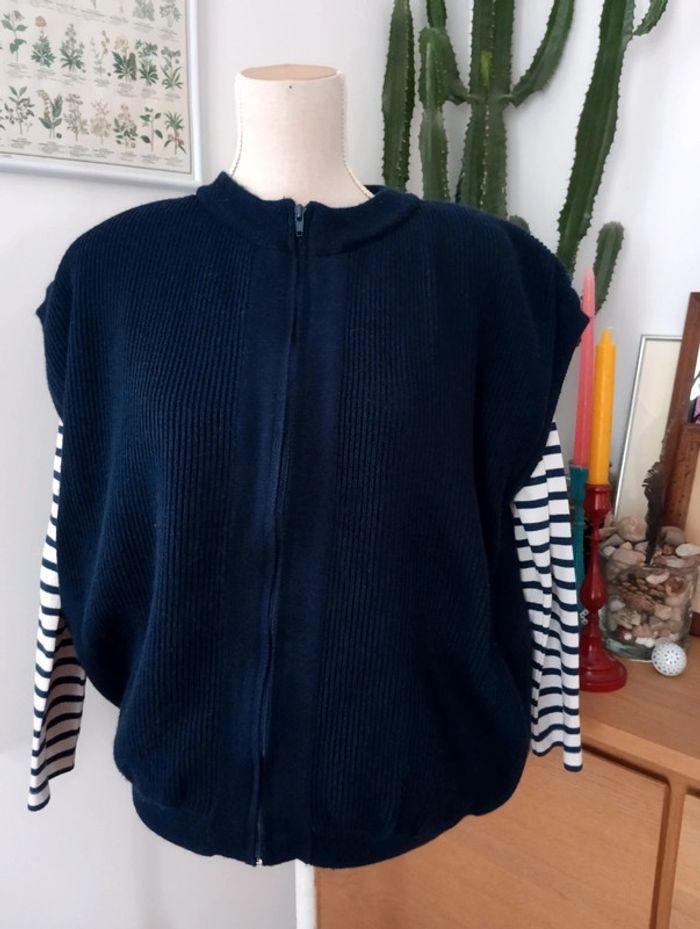 Gilet sans manches fourré marine taille 42