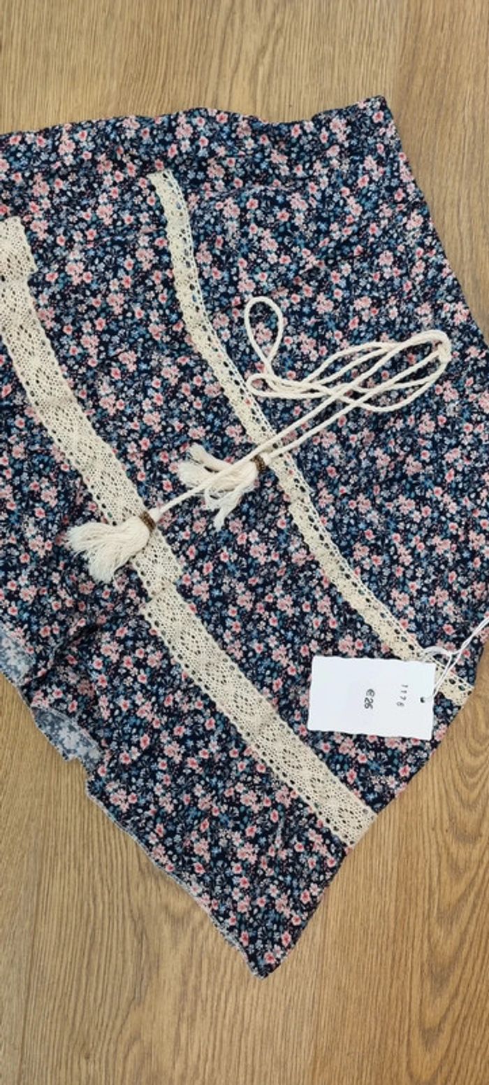 Jupe d'été, motif fleurit et pompons - photo numéro 4